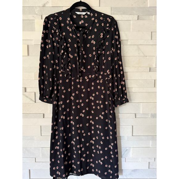 & OTHER STORIES Midi Ruffle Tie Button Front Viscose Ditsy Floral Dress 4 Black - Picture 1 of 6
